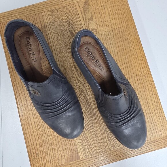 Cobb Hill by New Balance Shoes Womens Size 8.5 Navy Leather Ruched Slip-On Heels - Picture 6 of 9